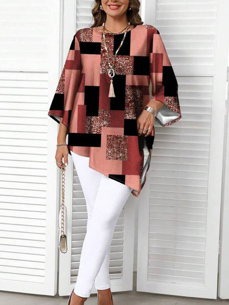 Nurit - Checkered Oversized Printed Blouse With Short Sleeve
