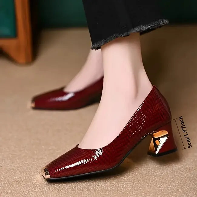 Saskiya - Snakeskin Pattern Pumps With Chunky Heel