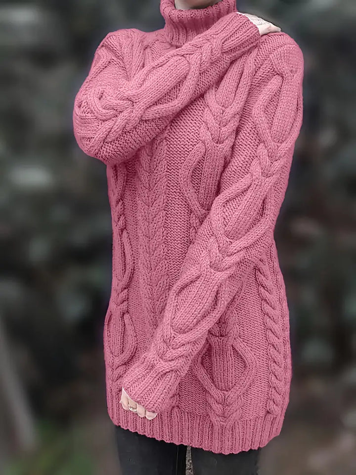 Narda - Chunky Cable Knitted Turtleneck Dress