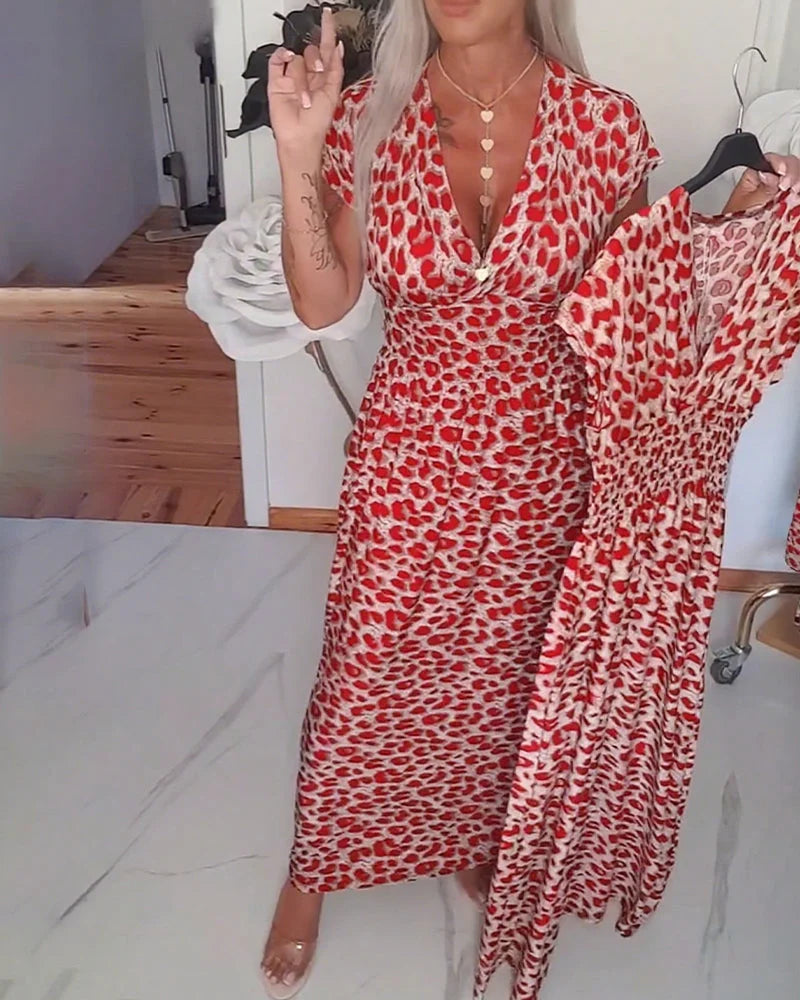 Erendira - Elegant V-neck Leopard Print Dress