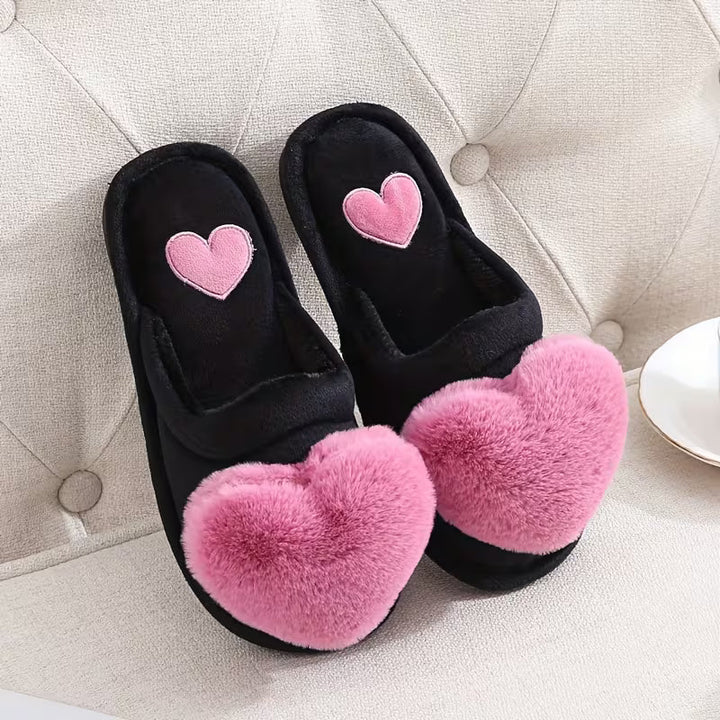 Raimira - Plush Heart Slippers With Non-Slip Soles