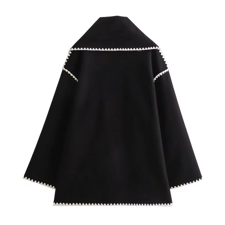 Anelinoria - Embroidered Fringe Coat With Matching Scarf