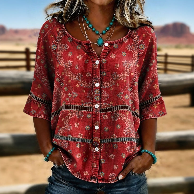 Christien - Vintage Blouse with Ethnic Print