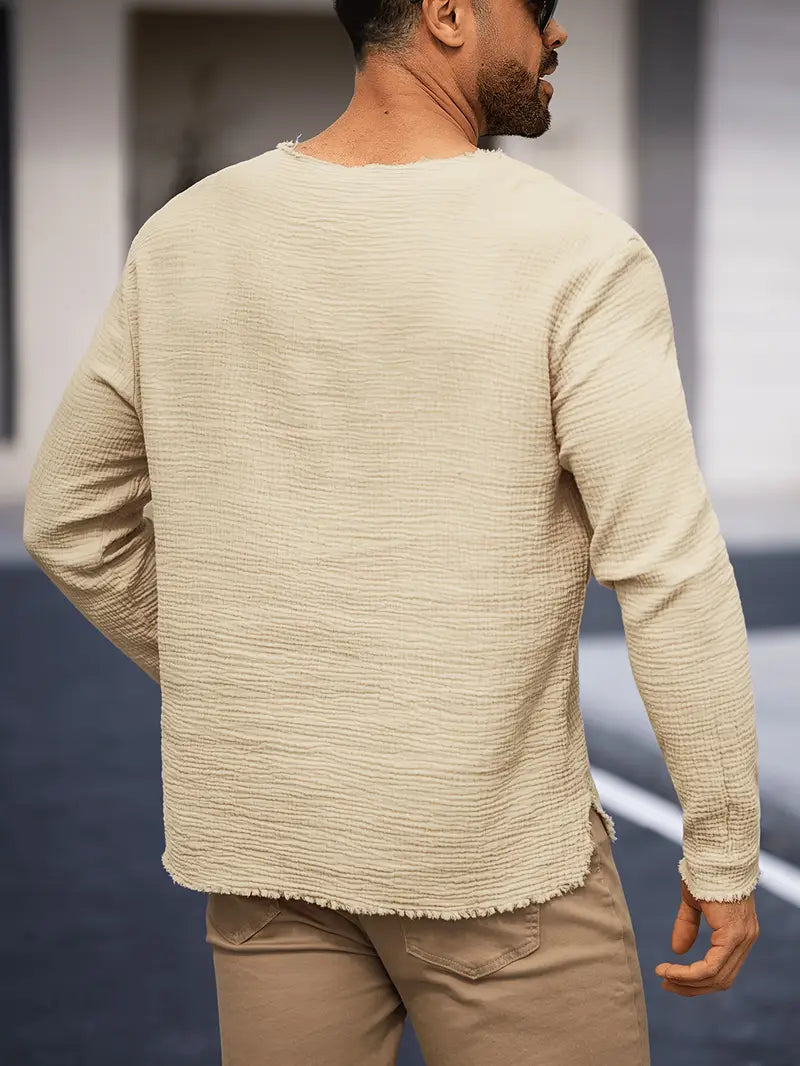 Demetrio - Casual Comfy Long Sleeve Shirt With V-Neck