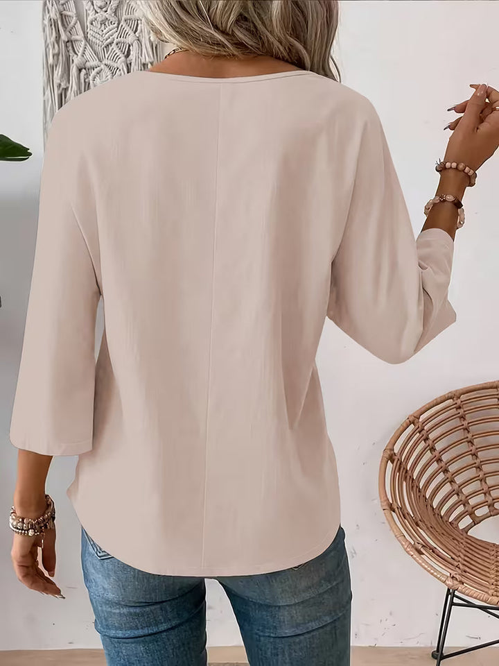 Soleelis - Floral Print Roll-Tab Sleeve Loose Top