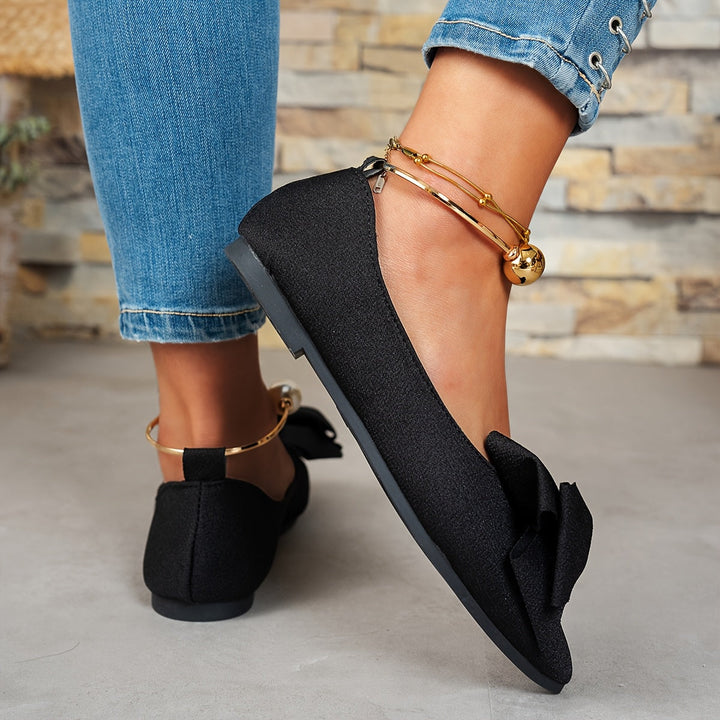 Jonita - Pointed Bow Flats With Pearl Back Strap