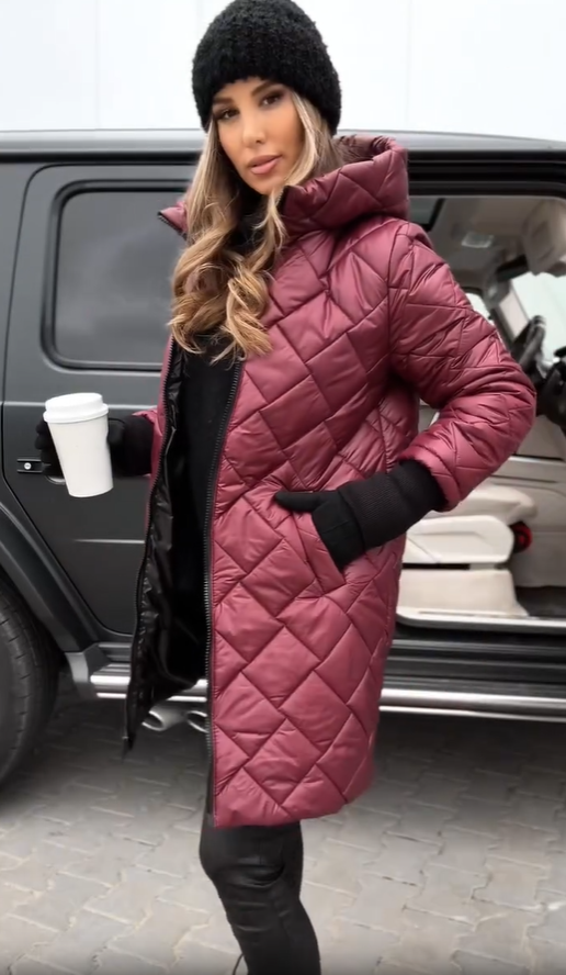 Kureha - Stylish Quilted Hooded Jacket With Zipper