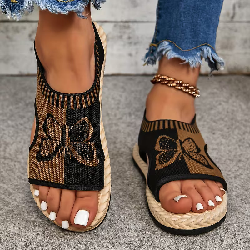 khulood - Comfortable Butterfly Pattern Flat Sandals