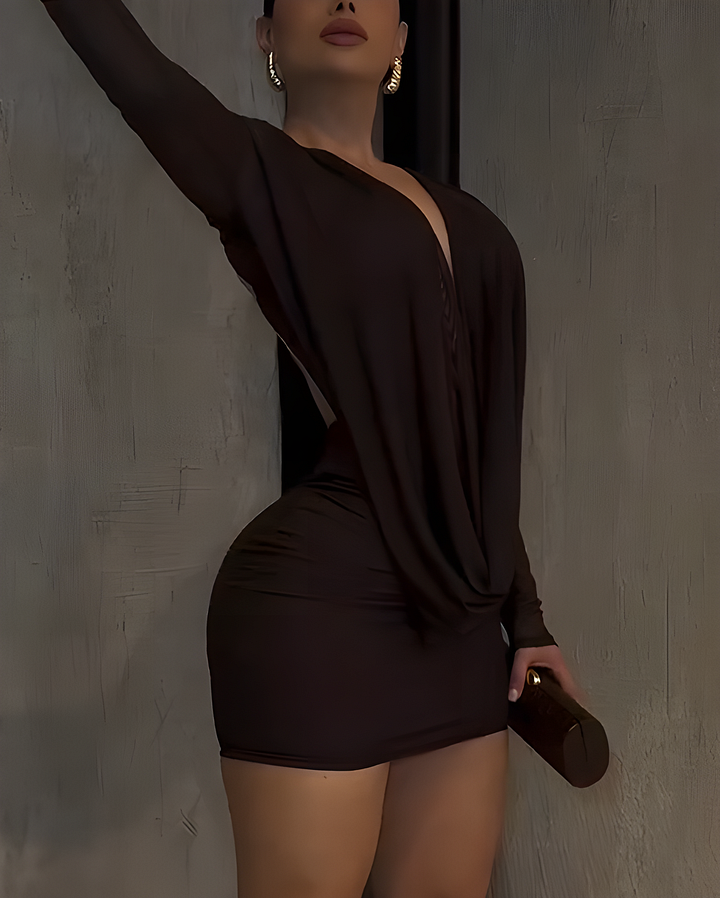 Nixlyn - Mesh Mini Dress with a V-Neck and Backless