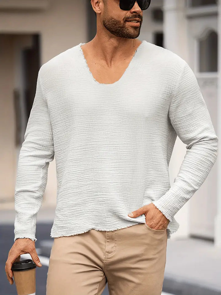 Demetrio - Casual Comfy Long Sleeve Shirt With V-Neck