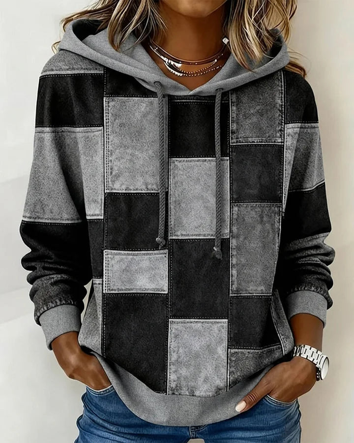 Yaralyn - Stylish Plaid Long-Sleeved Hoodie