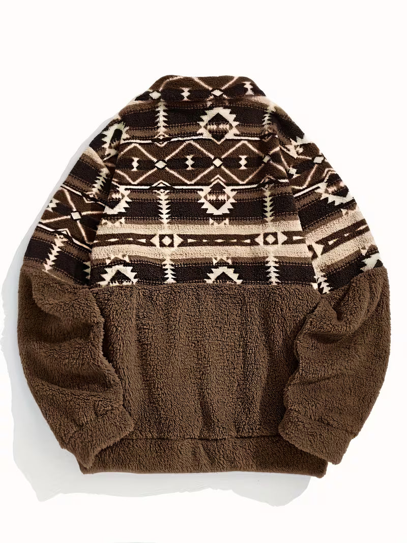 Florira - Geo Pattern Half-Zip Teddy Sweatshirt