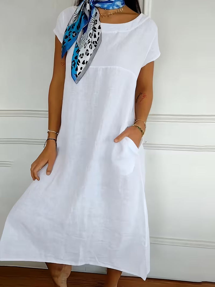 Erietta - Round Neck And Loose Fit Linen Dress