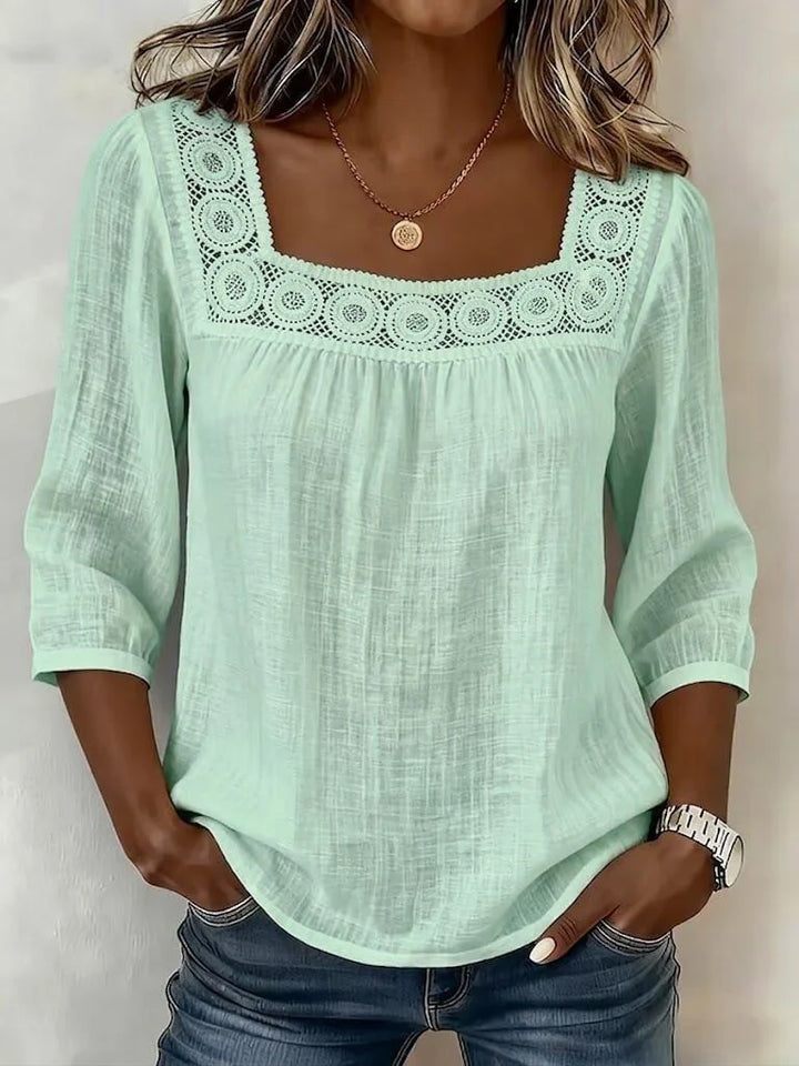 Nozomi - Square Neck Lace Patchwork Blouse