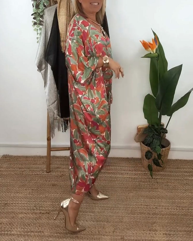 Shilisa - V-Neck Dress With Cable Print