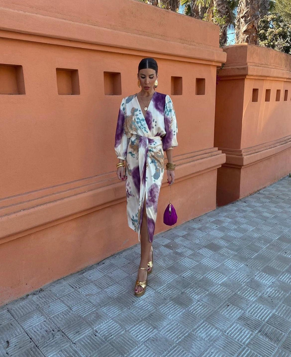 Goizane - Elegant V-neck Floral Dress