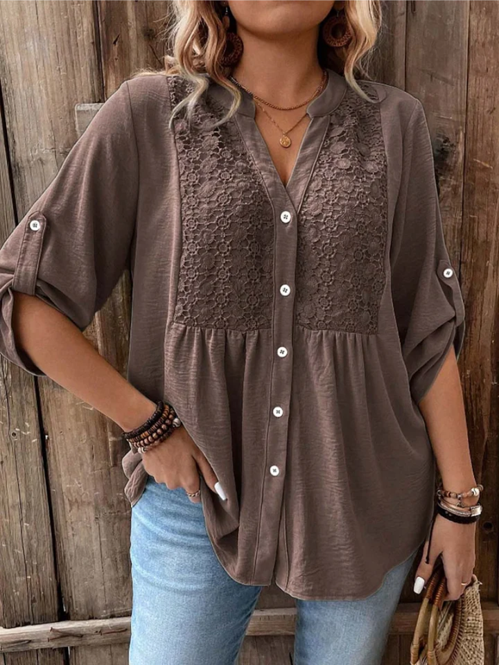 Thiyumi - Blouse With V-neck And Buttons