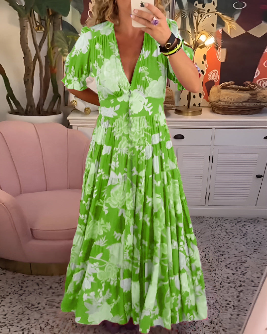 Kaela - Floral Print V-neck Pocket Dress