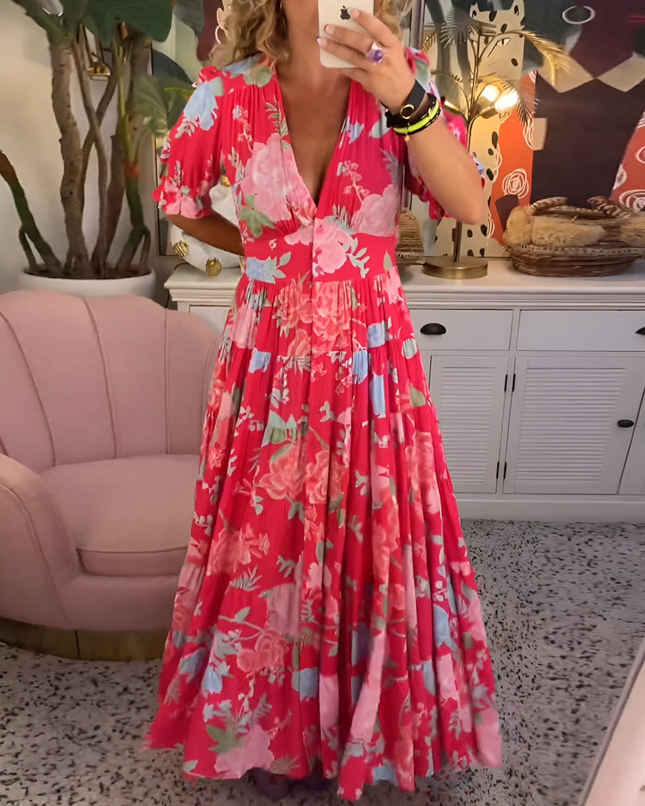 Kaela - Floral Print V-neck Pocket Dress