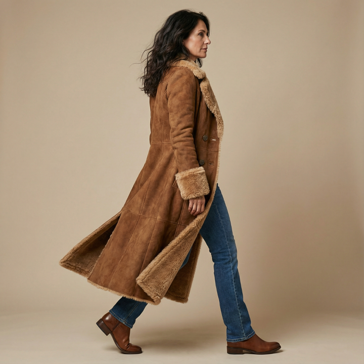 Zeeta - Long Vintage Coat With Faux Fur