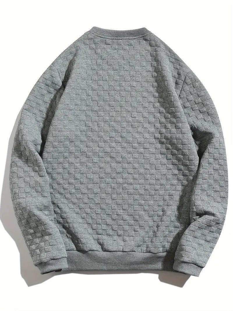 Stafford - Casual Checkered Textured Sweatshirt