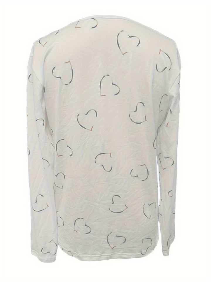 Romisha - Heart Print T-Shirt With Zipper