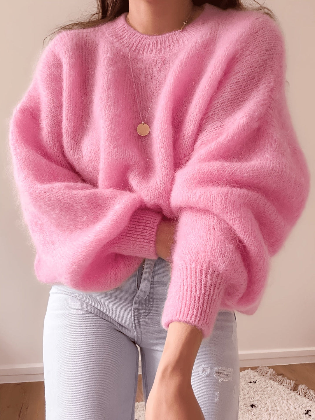 Idalyea - Knit Sweater With Round Neck And Balloon Sleeves