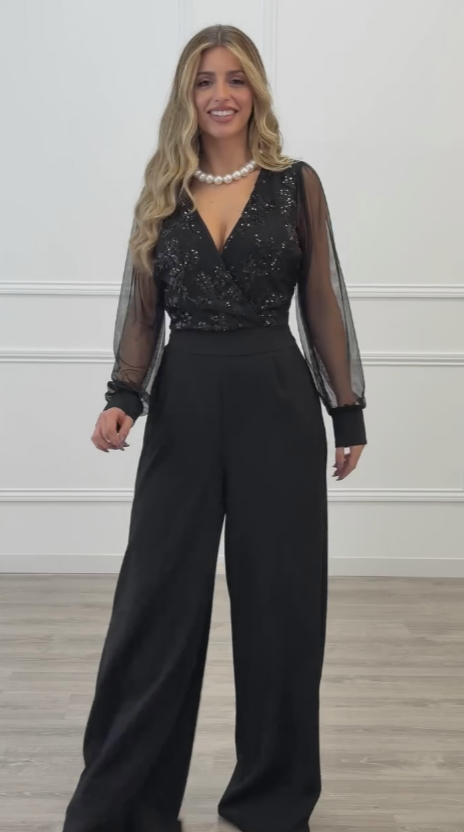Meira - Mesh Long Sleeves Embellished Jumpsuit