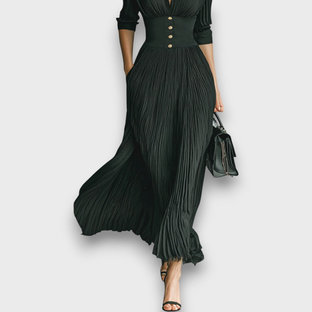 Adreena - V Neck Maxi Dress With Buttons