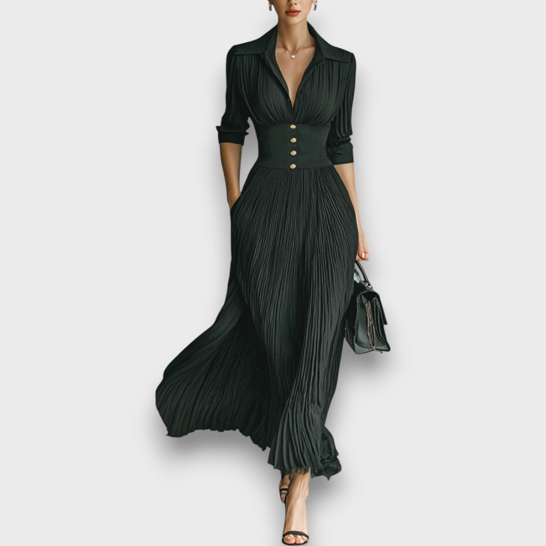 Adreena - V Neck Maxi Dress With Buttons