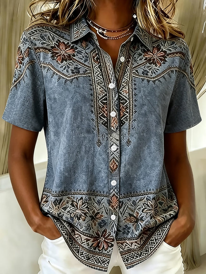 Marcelena - Casual Button Up Short Sleeve Shirt