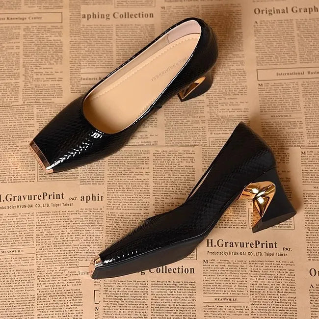 Saskiya - Snakeskin Pattern Pumps With Chunky Heel