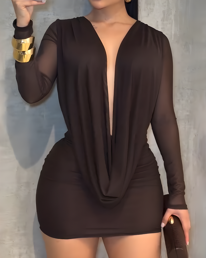 Nixlyn - Mesh Mini Dress with a V-Neck and Backless