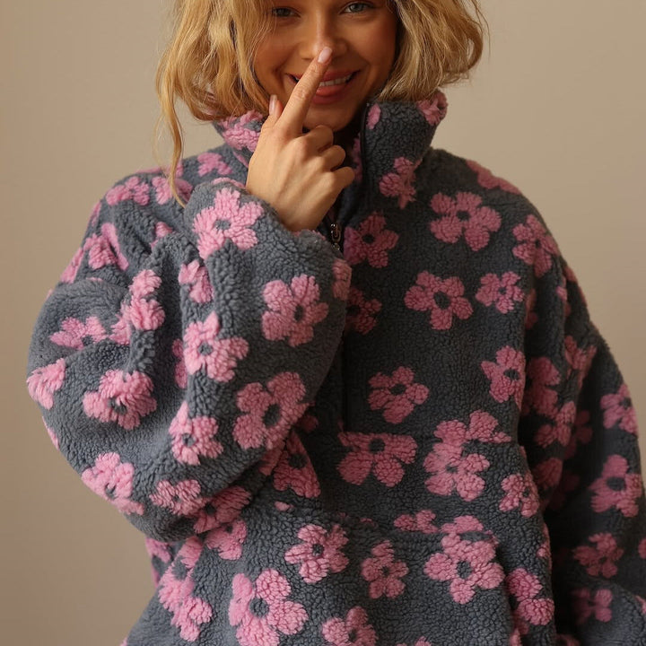 Yzella- Floral Print Fleece Sweater