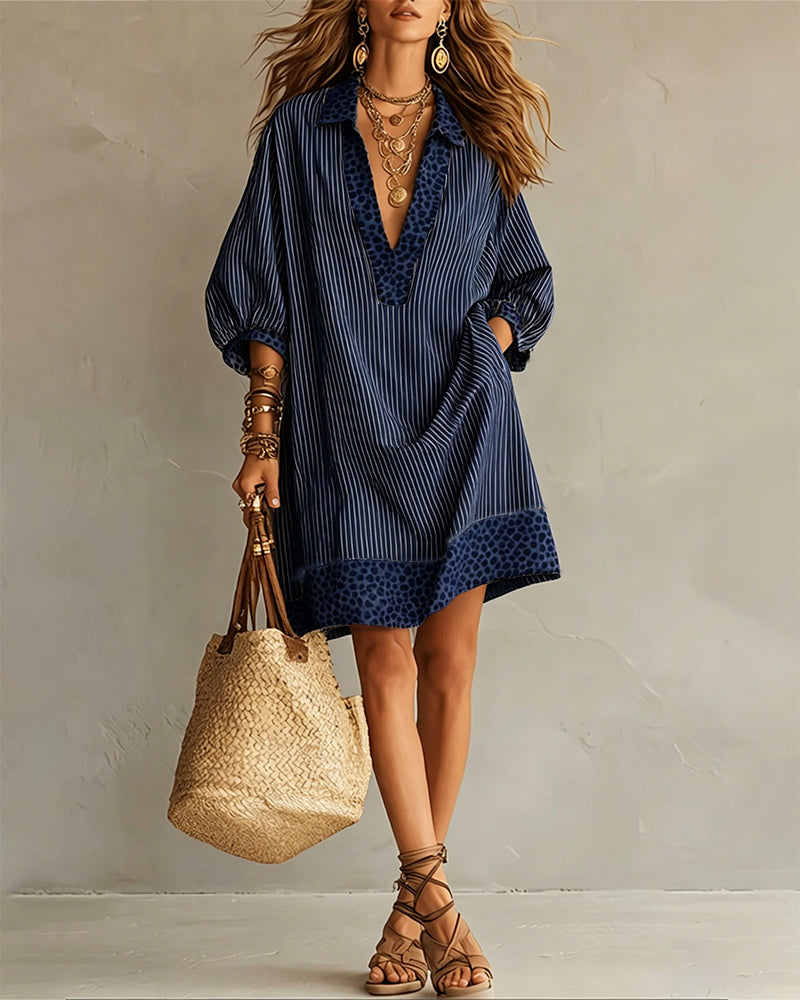 Marget - Leopard Print Panel Dress With Puff Sleeves