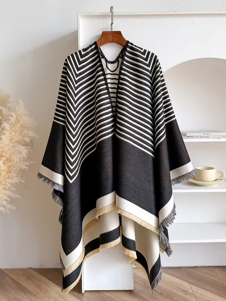 Taisija - Reversible Striped Jacquard Shawl in Faux Cashmere