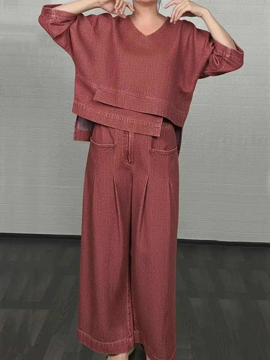 Ojinika - Casual Denim Two-piece Set
