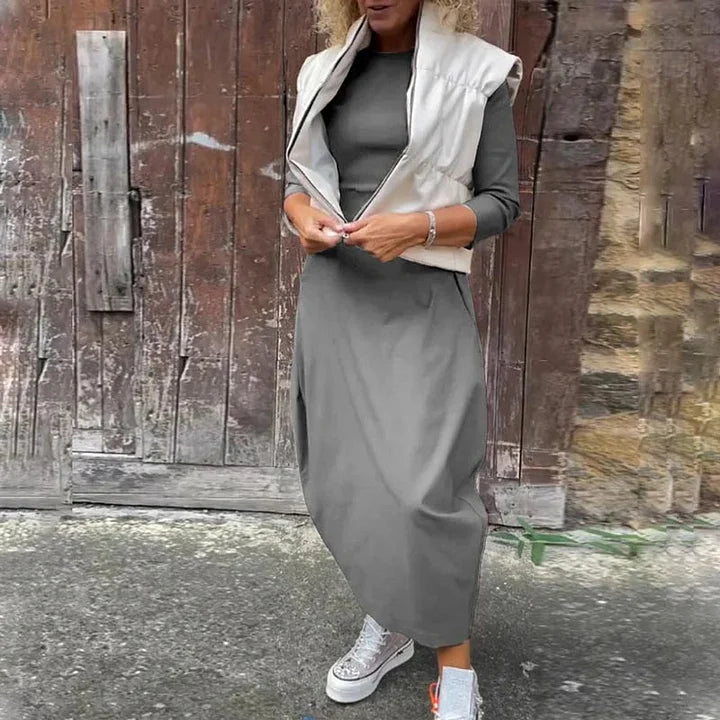 Vionel - Long Sleeve Polyester Dress with Pockets