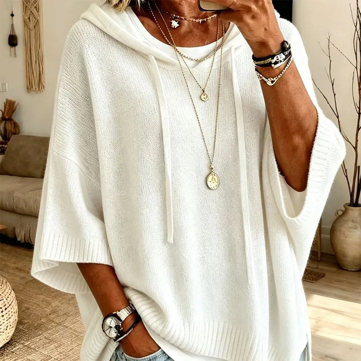 Oriaette - Oversized Knit Hoodie With Drawstring