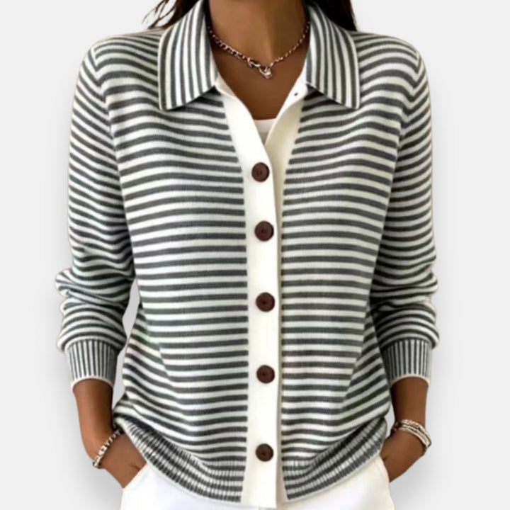 Talaoira - Striped Buttoned Cardigan