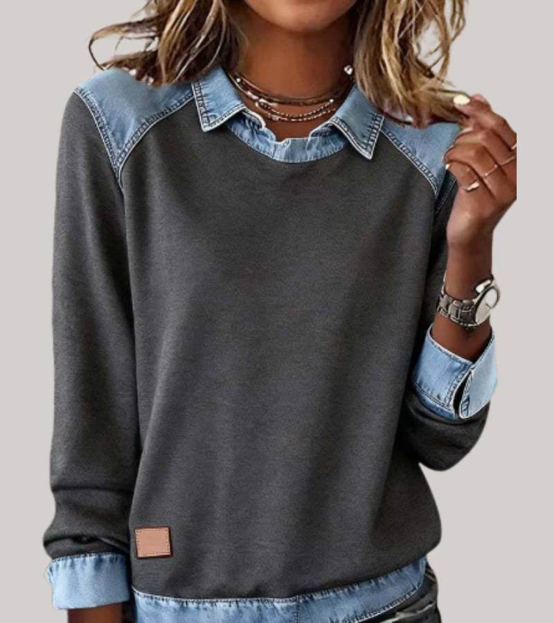 Ravit - Denim Knitted Top With Long Sleeve