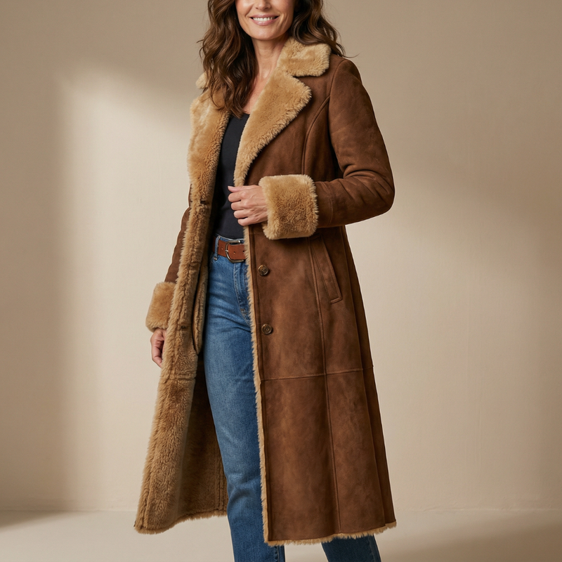 Zeeta - Long Vintage Coat With Faux Fur