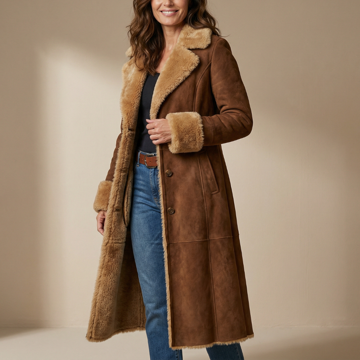 Zeeta - Long Vintage Coat With Faux Fur