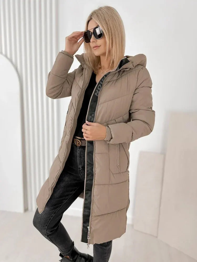 Noveilette  - Long Hooded Puffer Coat With Side Zippers