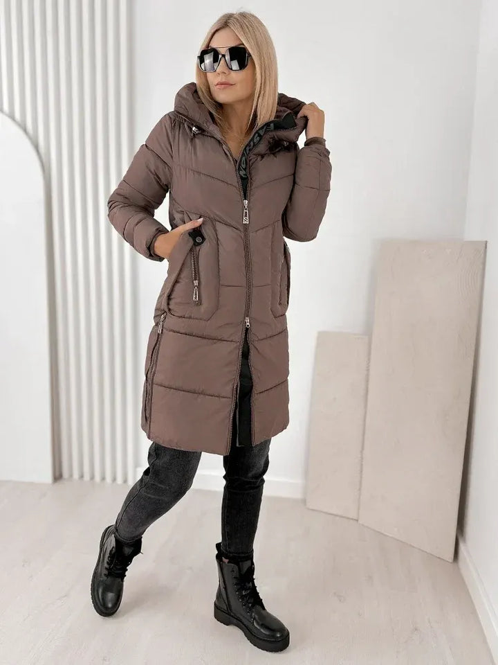 Noveilette  - Long Hooded Puffer Coat With Side Zippers