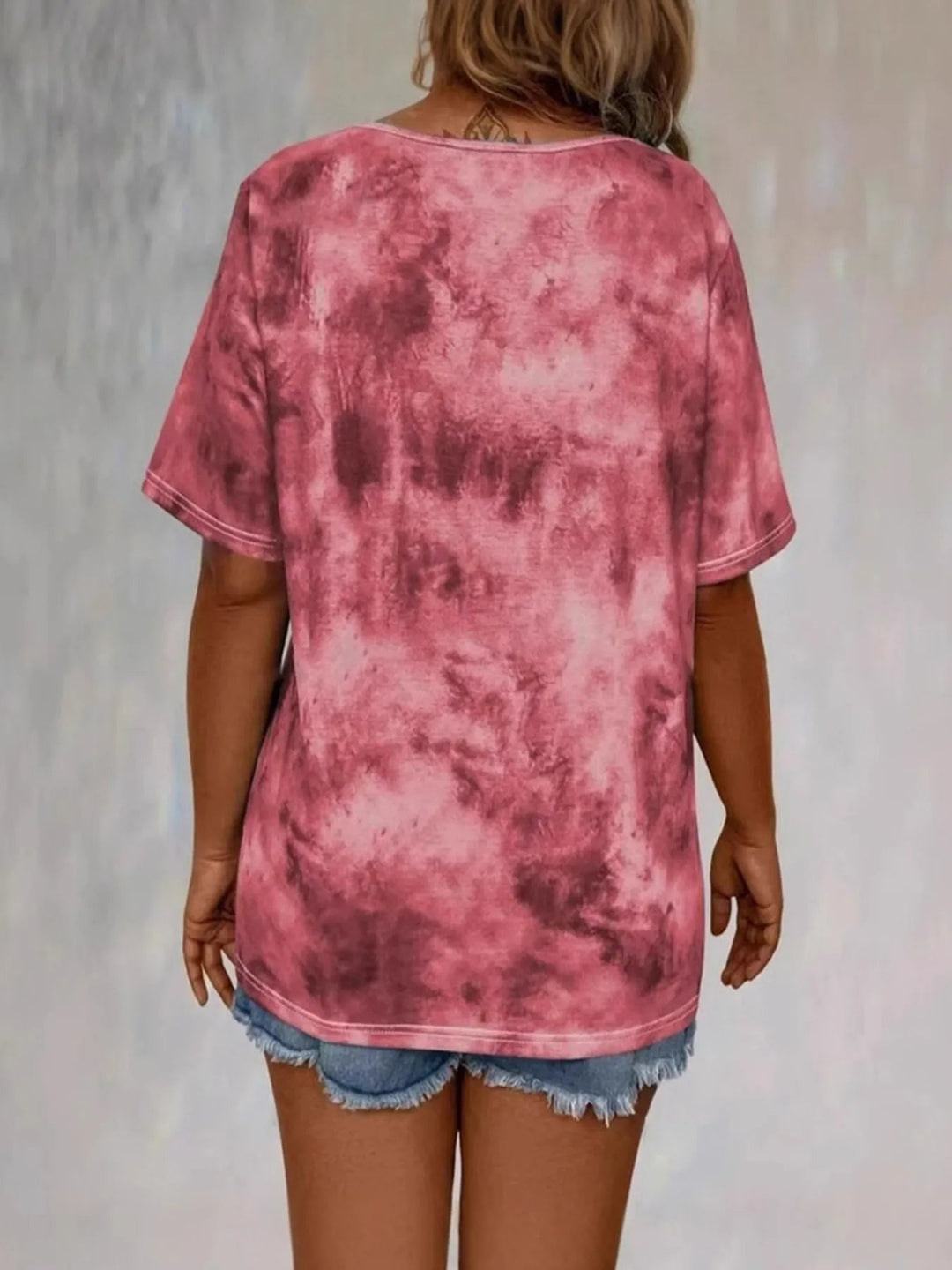 Rihanna - Tie Dye Lace-Up V-Neck T-Shirt
