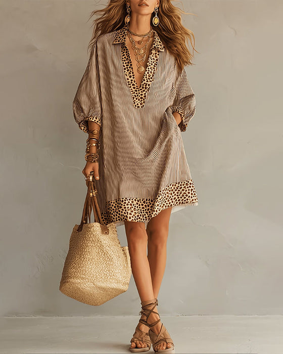 Marget - Leopard Print Panel Dress With Puff Sleeves