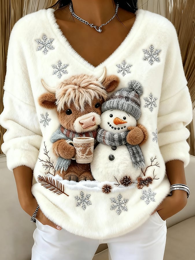 Malin - Long Sleeve Printed V-Neck Sweater