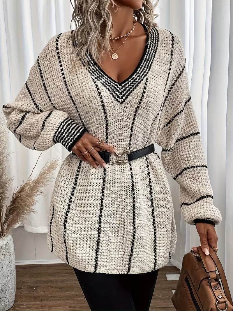 Lykke - Striped V-Neck Oversized Sweater