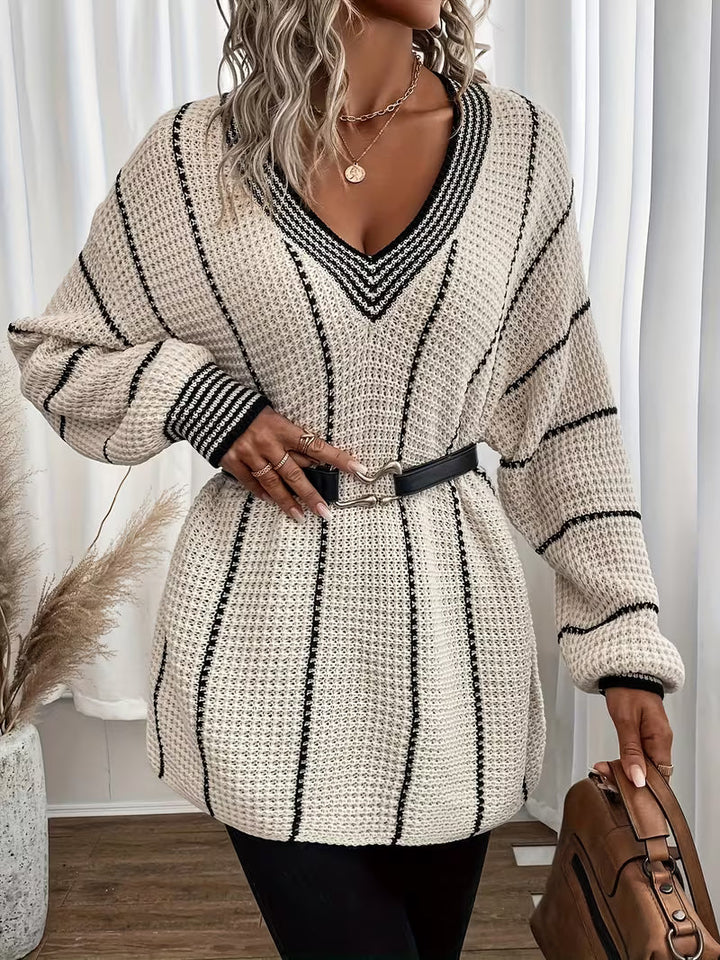 Lykke - Striped V-Neck Oversized Sweater